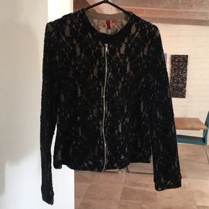 Black and Tan Lace Bomber Jacket L